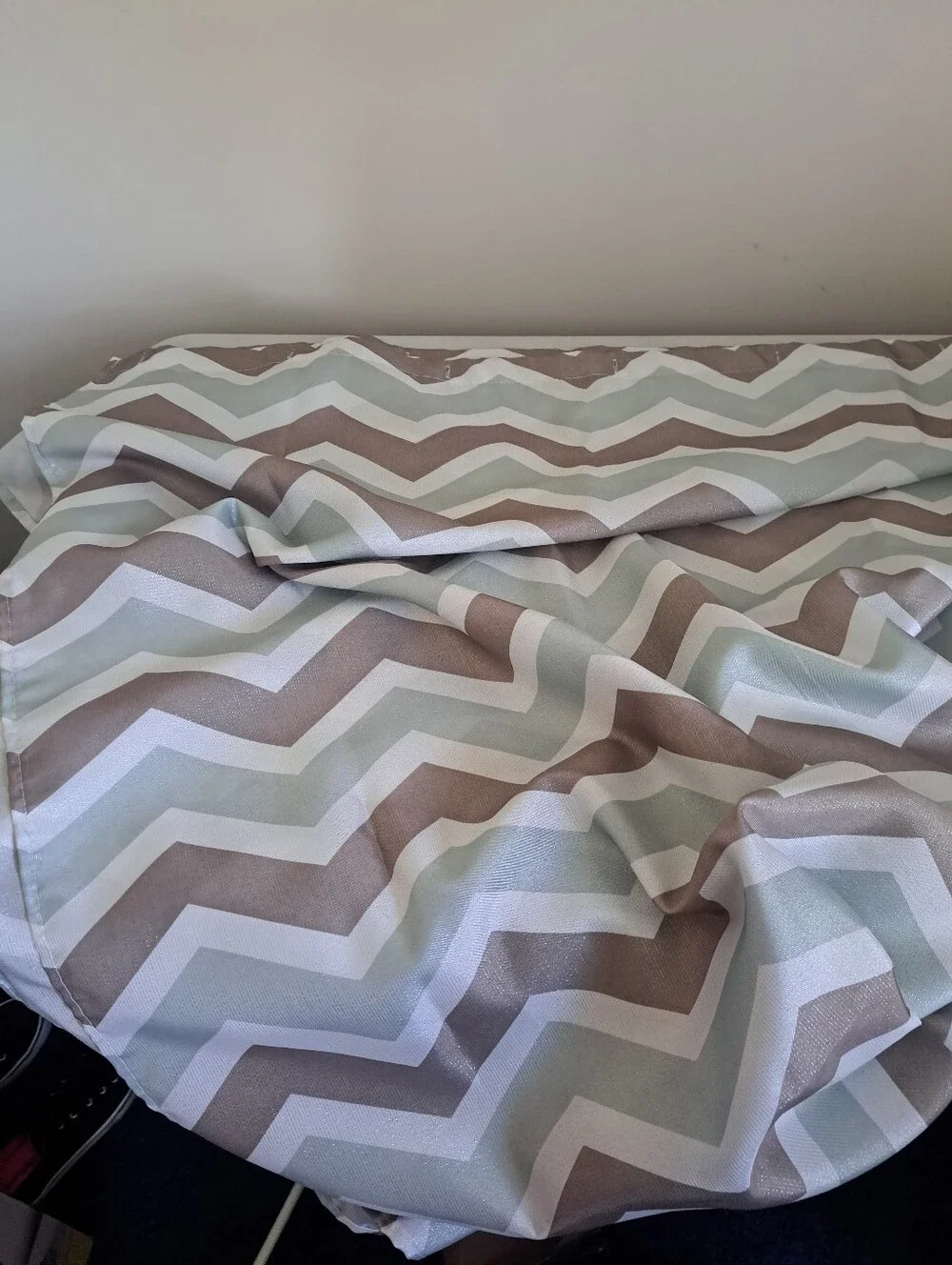 Shower Curtain Grey/green Chevron Print